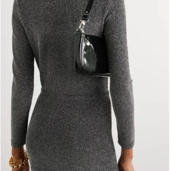 NWT -IRO Noize Ruffled Wrap Effect Metallic Silver Black Rib Knit Mini Dress 40 - Picture 3 of 7